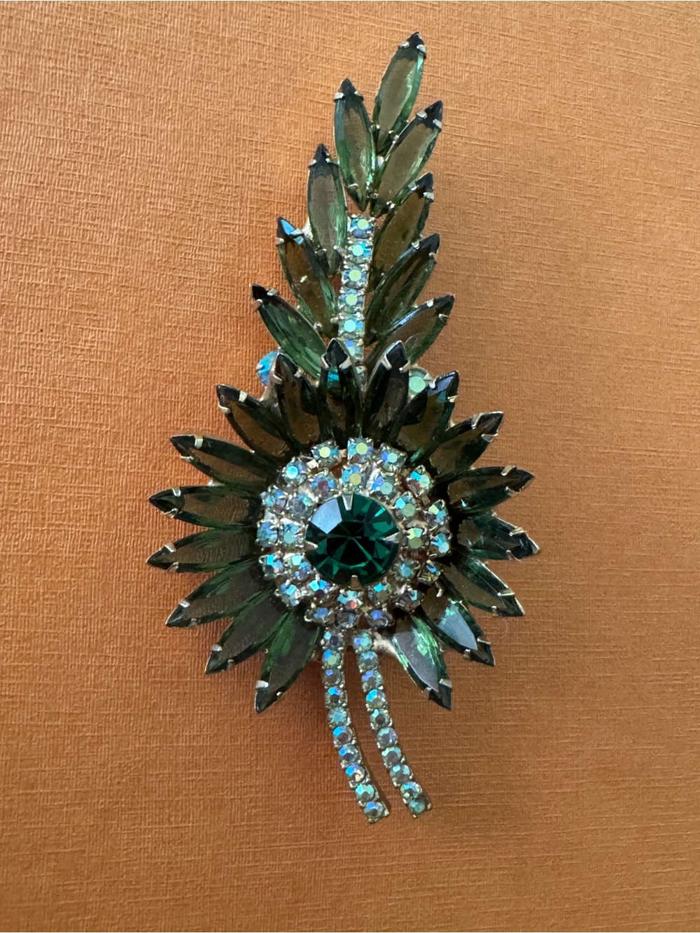DeLizza & Elster Juliana Green AB Floral Sunburst Spray Brooch
